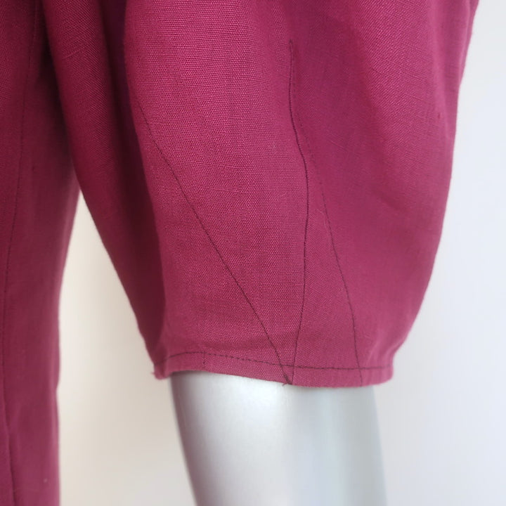 Gabriela Hearst Sansi Puff Sleeve Top Raspberry Aloe Linen Size 38