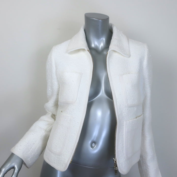 ME+EM The Textured Everyday Jacket White Cotton-Blend Tweed Size US 4