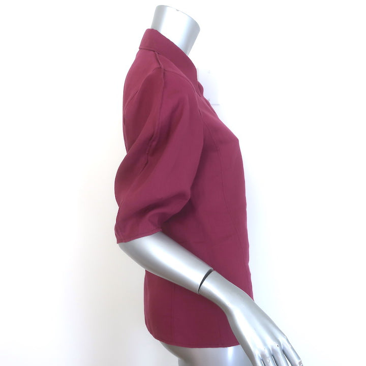Gabriela Hearst Sansi Puff Sleeve Top Raspberry Aloe Linen Size 38