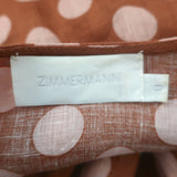 Zimmermann Primrose Puff Sleeve Midi Dress Brown/Pink Polka Dot Linen Size 0