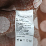 Zimmermann Primrose Puff Sleeve Midi Dress Brown/Pink Polka Dot Linen Size 0