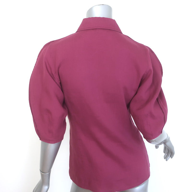 Gabriela Hearst Sansi Puff Sleeve Top Raspberry Aloe Linen Size 38