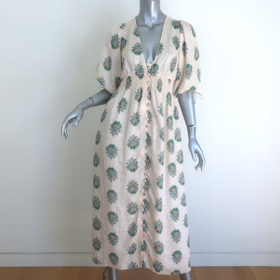 Zimmermann Verity Puff Sleeve Midi Dress Light Pink Floral Print Linen Size 0