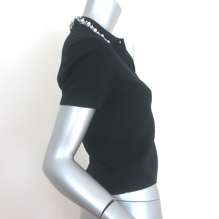 Alice + Olivia Meda Crystal &amp; Faux Pearl-Embellished Polo Black Size Medium