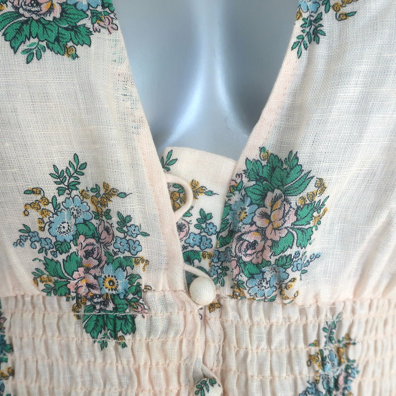 Zimmermann Verity Puff Sleeve Midi Dress Light Pink Floral Print Linen Size 0