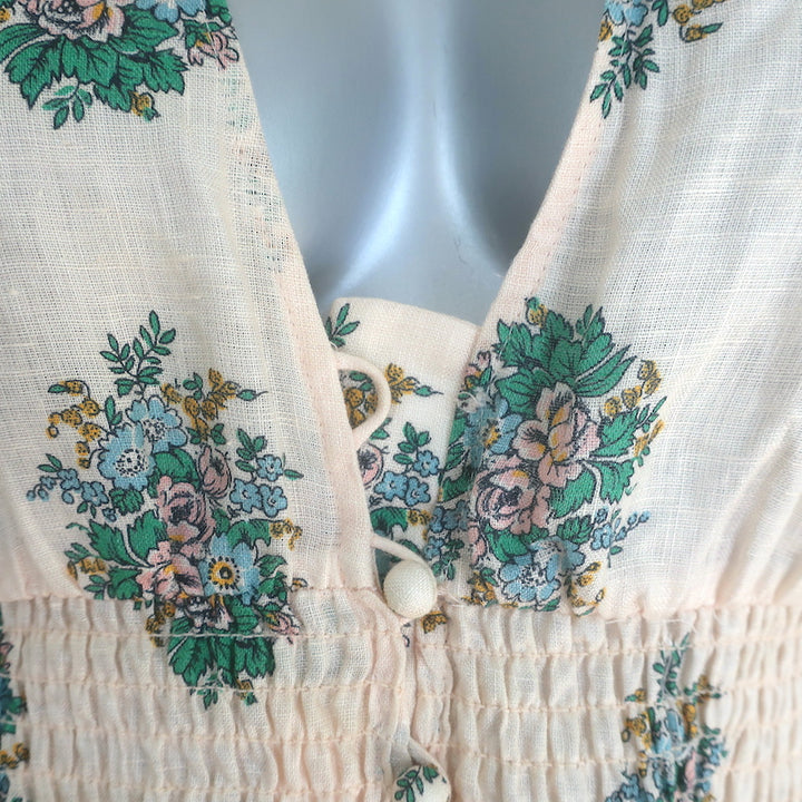 Zimmermann Verity Puff Sleeve Midi Dress Light Pink Floral Print Linen Size 0