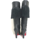 Christian Louboutin Majung Fringe Boots Black Leather Size 35.5