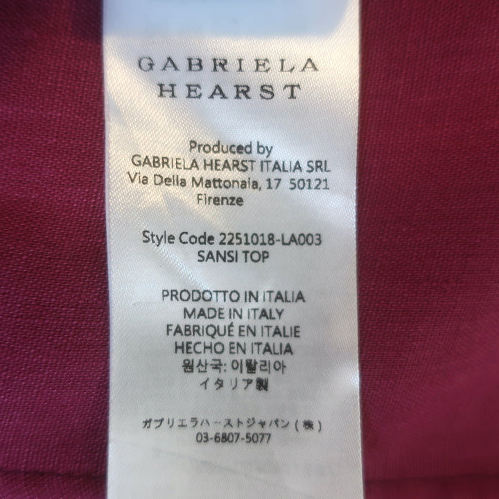 Gabriela Hearst Sansi Puff Sleeve Top Raspberry Aloe Linen Size 38