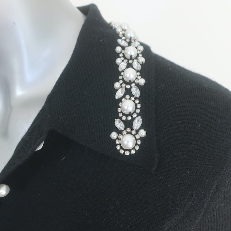 Alice + Olivia Meda Crystal &amp; Faux Pearl-Embellished Polo Black Size Medium