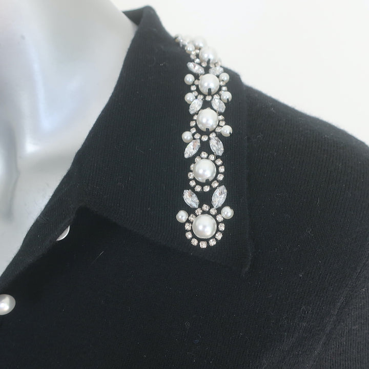 Alice + Olivia Meda Crystal &amp; Faux Pearl-Embellished Polo Black Size Medium