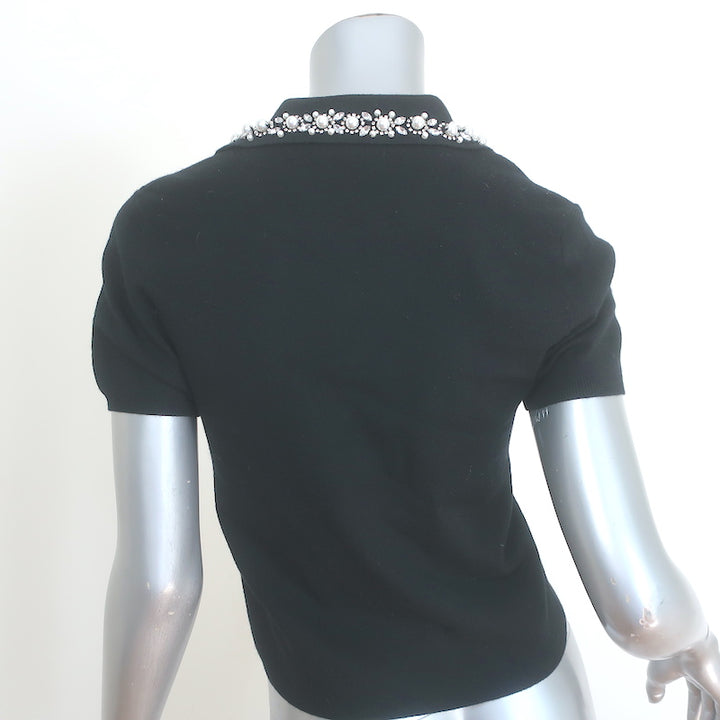 Alice + Olivia Meda Crystal &amp; Faux Pearl-Embellished Polo Black Size Medium
