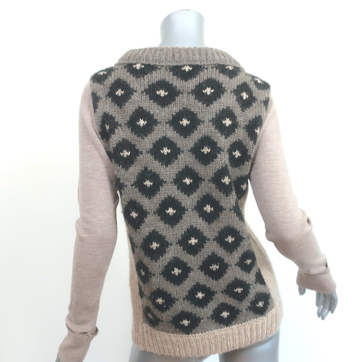 Tory Burch Intarsia Mixed Knit Sweater Beige Alpaca-Blend Size Medium