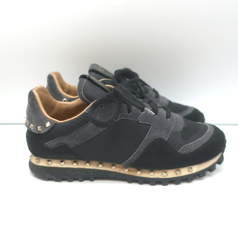 Valentino Soul Rockstud Sneakers Black Camo &amp; Gray Suede Size 35