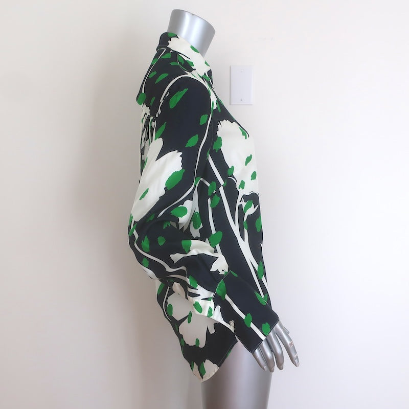 Monse Draped Open-Back Button-Up Top Black/White Floral Print Silk Twill Size 6
