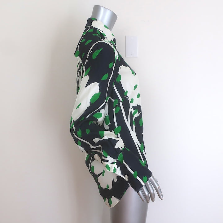 Monse Draped Open-Back Button-Up Top Black/White Floral Print Silk Twill Size 6