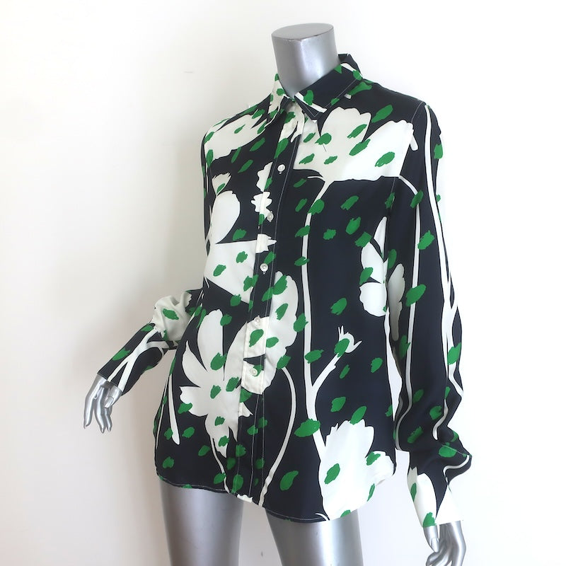 Monse Draped Open-Back Button-Up Top Black/White Floral Print Silk Twill Size 6
