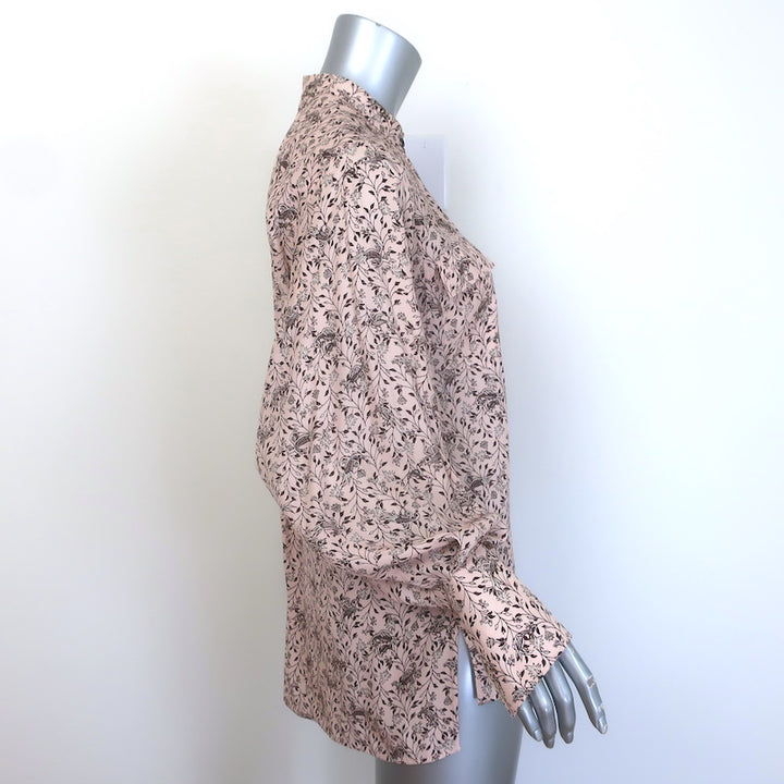 Chloe Button Down Blouse Pink Floral Print Silk Size 34 Long Sleeve Top