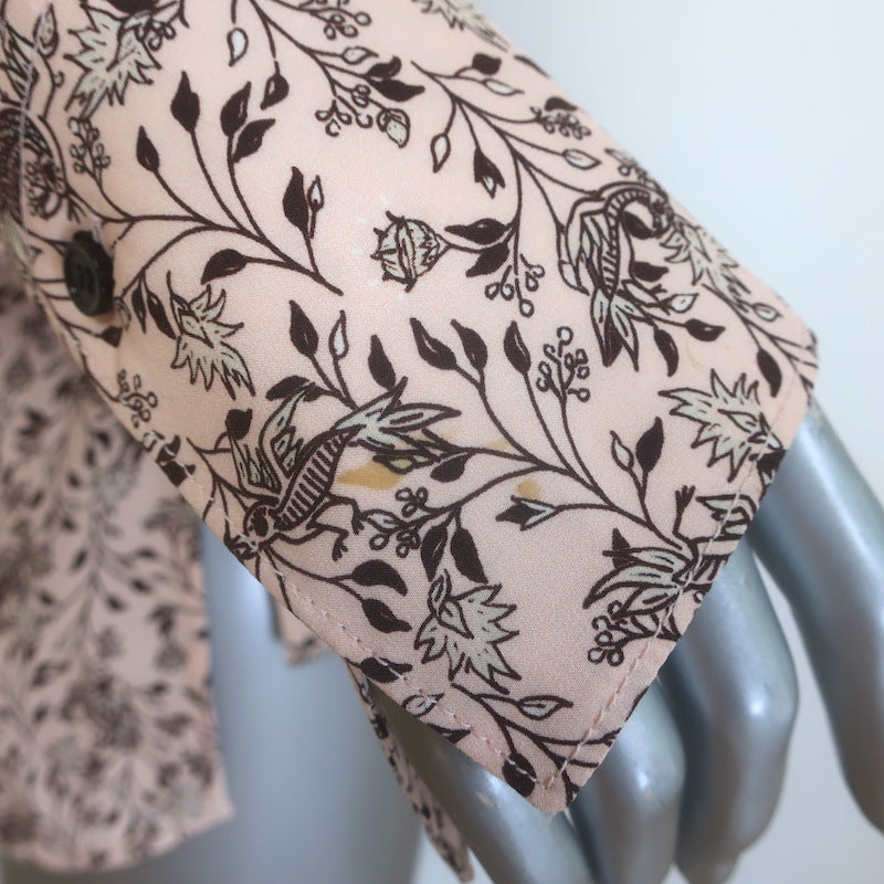 Chloe Button Down Blouse Pink Floral Print Silk Size 34 Long Sleeve Top