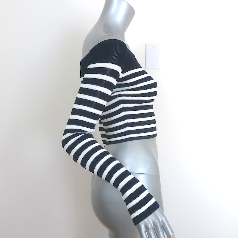 Staud Float Off the Shoulder Striped Crop Top Navy &amp; White Knit Size Extra Small