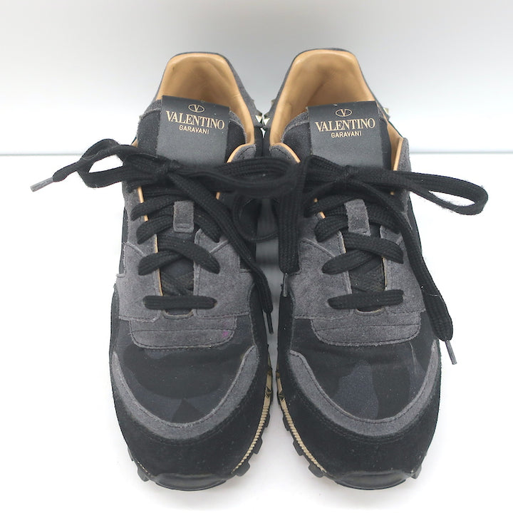 Valentino Soul Rockstud Sneakers Black Camo &amp; Gray Suede Size 35