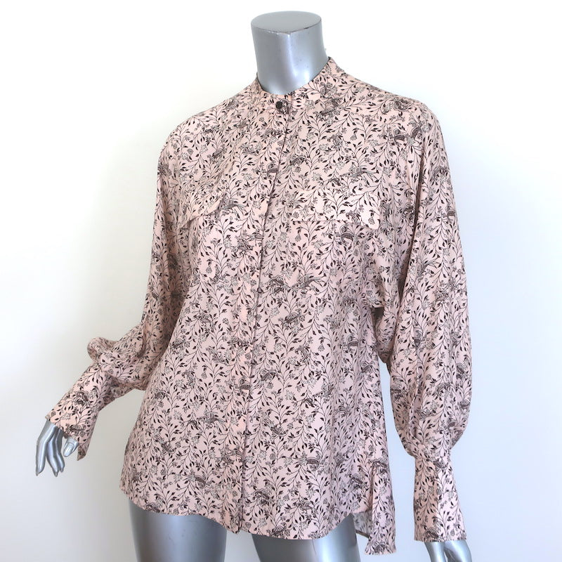 Chloe Button Down Blouse Pink Floral Print Silk Size 34 Long Sleeve Top
