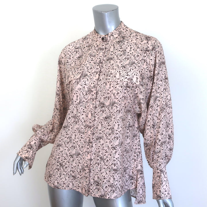 Chloe Button Down Blouse Pink Floral Print Silk Size 34 Long Sleeve Top