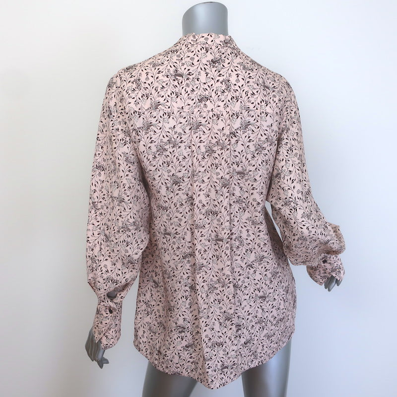 Chloe Button Down Blouse Pink Floral Print Silk Size 34 Long Sleeve Top