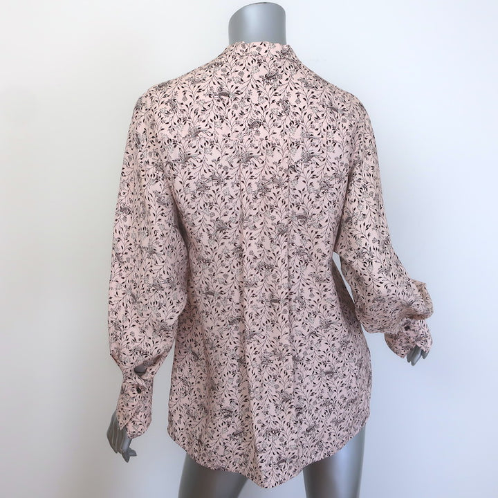 Chloe Button Down Blouse Pink Floral Print Silk Size 34 Long Sleeve Top