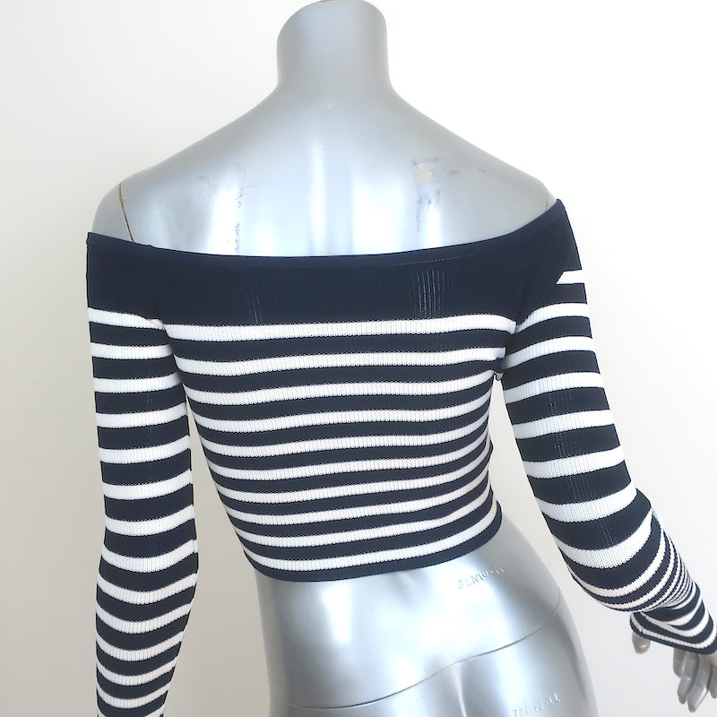 Staud Float Off the Shoulder Striped Crop Top Navy &amp; White Knit Size Extra Small