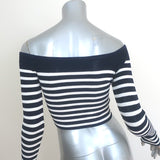 Staud Float Off the Shoulder Striped Crop Top Navy & White Knit Size Extra Small