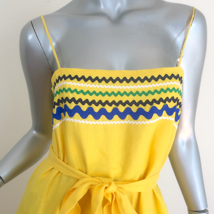 Lisa Marie Fernandez Ric Rac-Trimmed Ruffled Maxi Dress Yellow Linen Size III