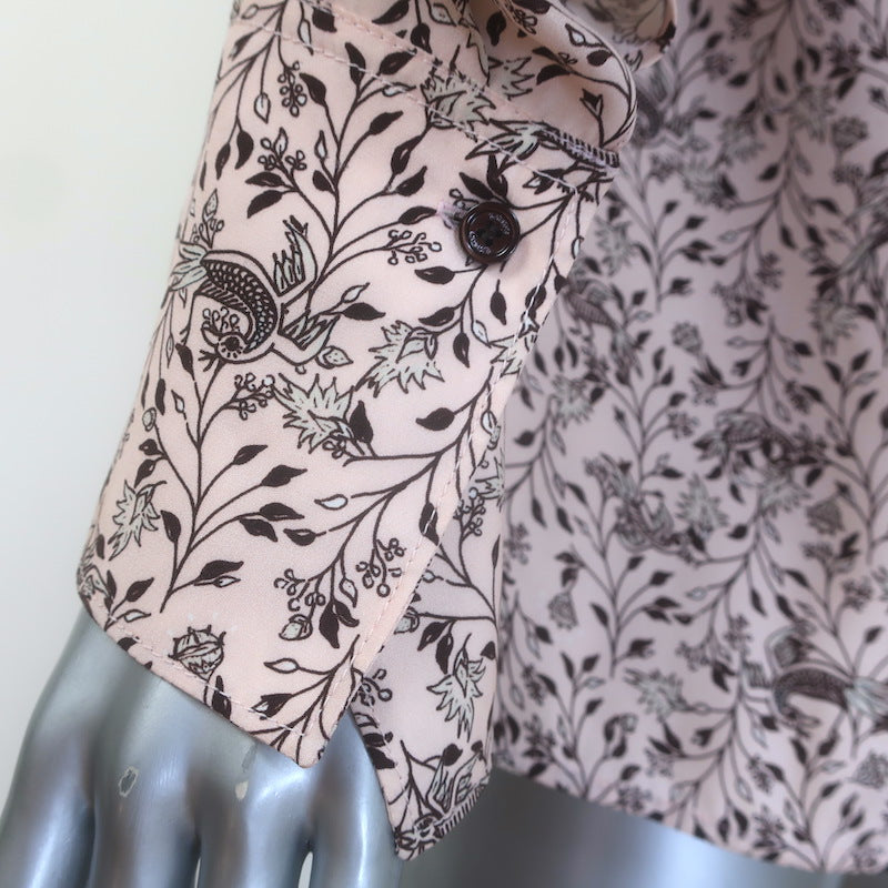 Chloe Button Down Blouse Pink Floral Print Silk Size 34 Long Sleeve Top