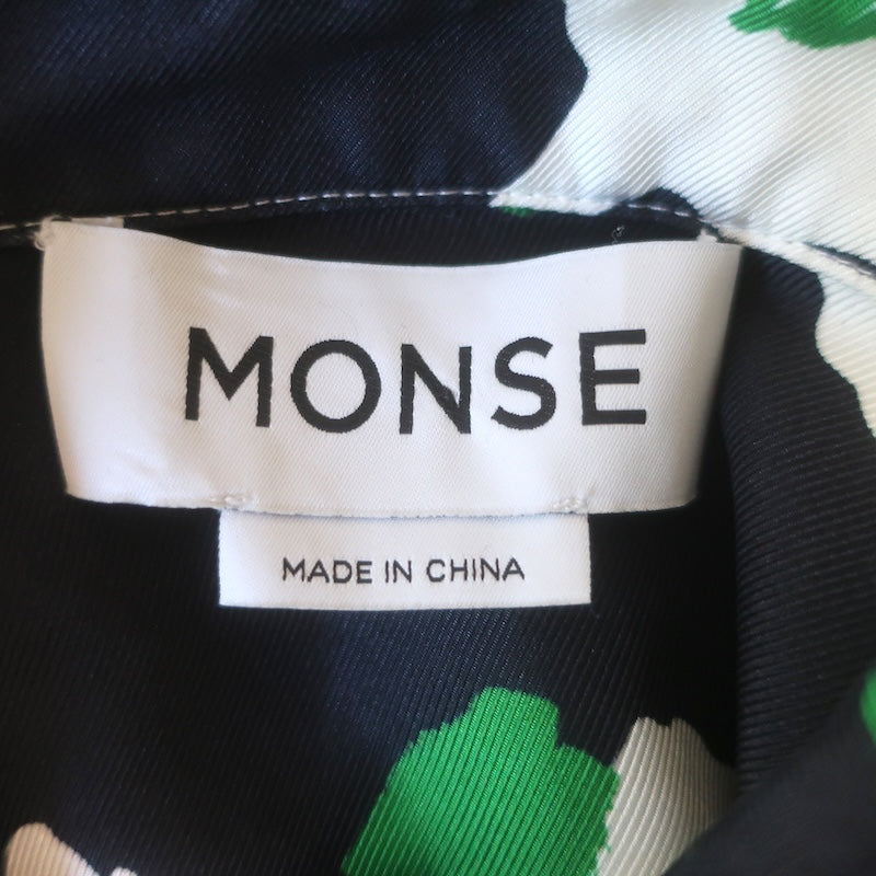 Monse Draped Open-Back Button-Up Top Black/White Floral Print Silk Twill Size 6
