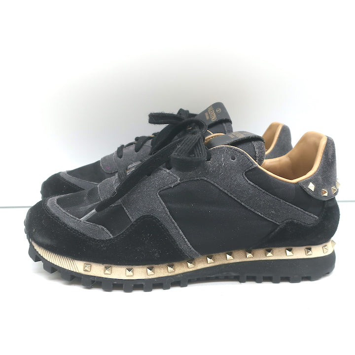 Valentino Soul Rockstud Sneakers Black Camo &amp; Gray Suede Size 35