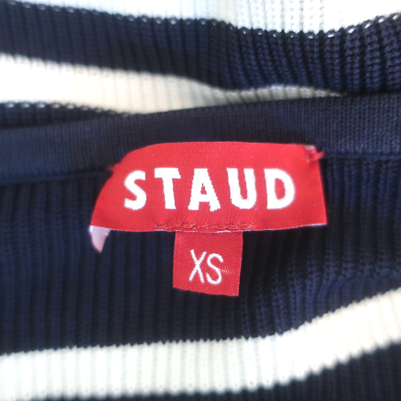 Staud Float Off the Shoulder Striped Crop Top Navy &amp; White Knit Size Extra Small