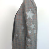 Zadig & Voltaire Verdun Rhinestone Stars Blazer Brown Mixed Check Size 36