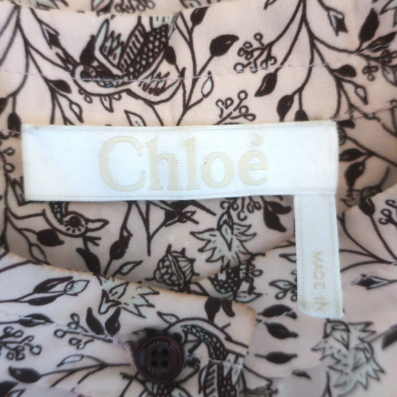 Chloe Button Down Blouse Pink Floral Print Silk Size 34 Long Sleeve Top