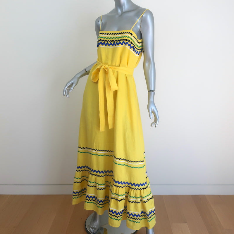 Lisa Marie Fernandez Ric Rac-Trimmed Ruffled Maxi Dress Yellow Linen Size III