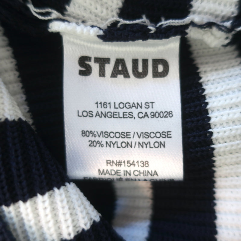 Staud Float Off the Shoulder Striped Crop Top Navy &amp; White Knit Size Extra Small
