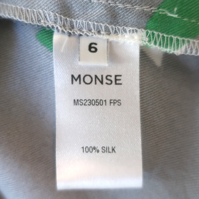Monse Draped Open-Back Button-Up Top Black/White Floral Print Silk Twill Size 6