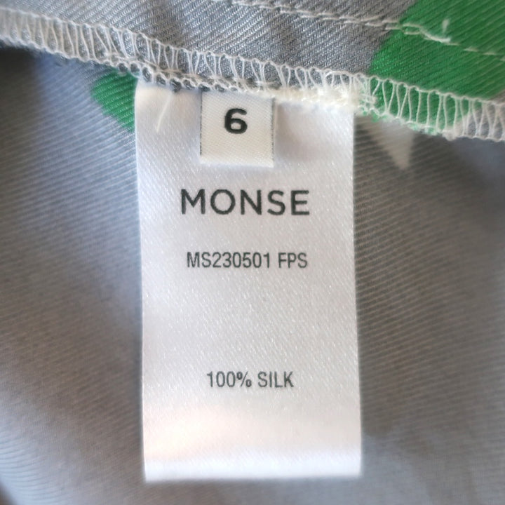 Monse Draped Open-Back Button-Up Top Black/White Floral Print Silk Twill Size 6