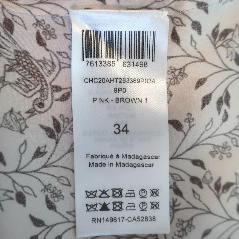 Chloe Button Down Blouse Pink Floral Print Silk Size 34 Long Sleeve Top