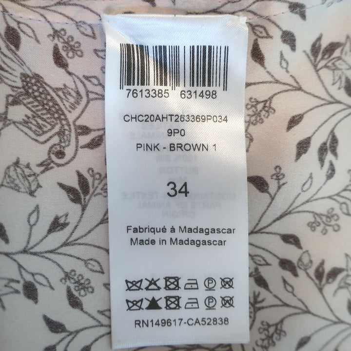 Chloe Button Down Blouse Pink Floral Print Silk Size 34 Long Sleeve Top