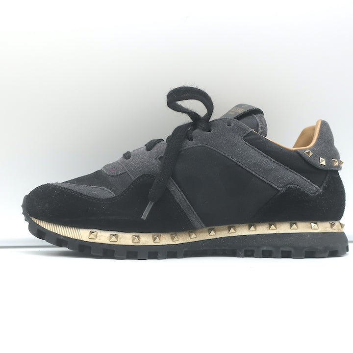 Valentino Soul Rockstud Sneakers Black Camo &amp; Gray Suede Size 35