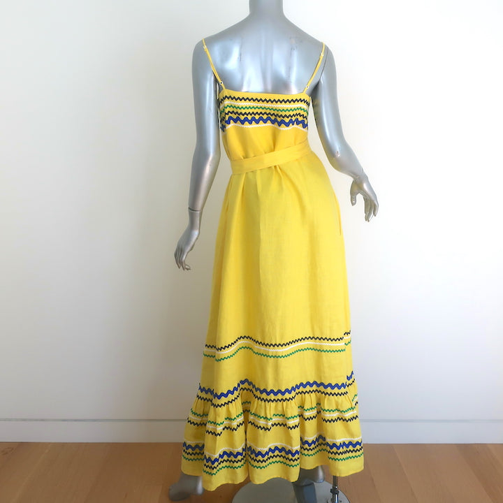 Lisa Marie Fernandez Ric Rac-Trimmed Ruffled Maxi Dress Yellow Linen Size III