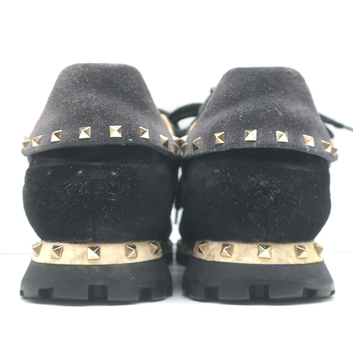 Valentino Soul Rockstud Sneakers Black Camo &amp; Gray Suede Size 35