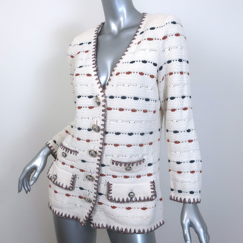 Veronica Beard Ceriani Knit Jacket Cream Linen-Cotton Size Small