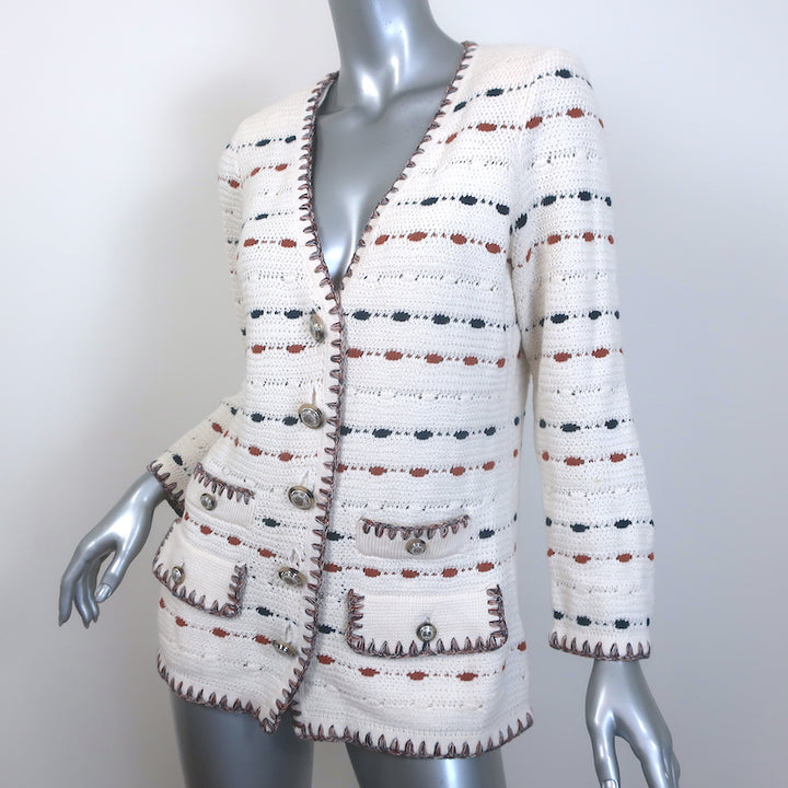 Veronica Beard Ceriani Knit Jacket Cream Linen-Cotton Size Small