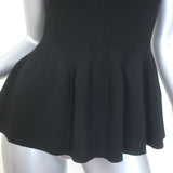 Veronica Beard Arago Peplum Top Black Ribbed Knit Size Small