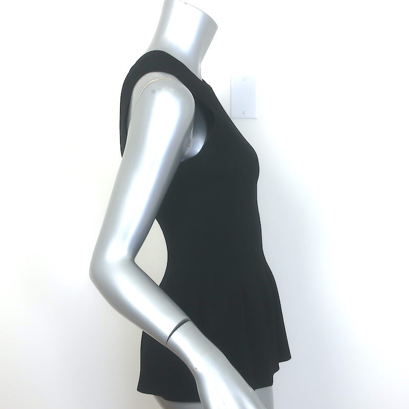 Veronica Beard Arago Peplum Top Black Ribbed Knit Size Small